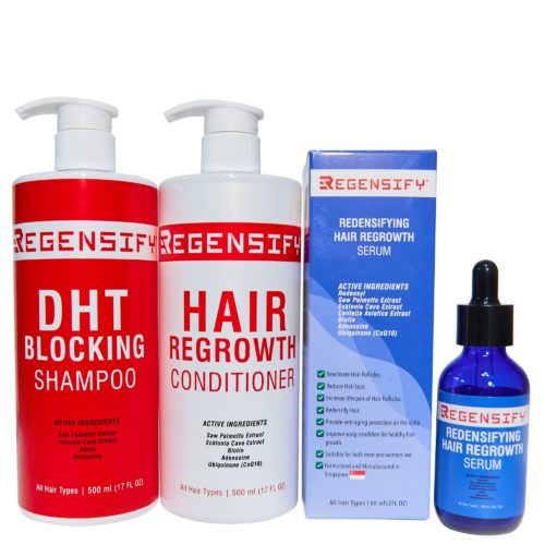 REGENSIFY DHT Blocking Shampoo 500 ml + Hair Regrowth Conditioner 500 ml + Redensifying Hair Regrowth Serum 60 ml [Full Professional Bundle Set]