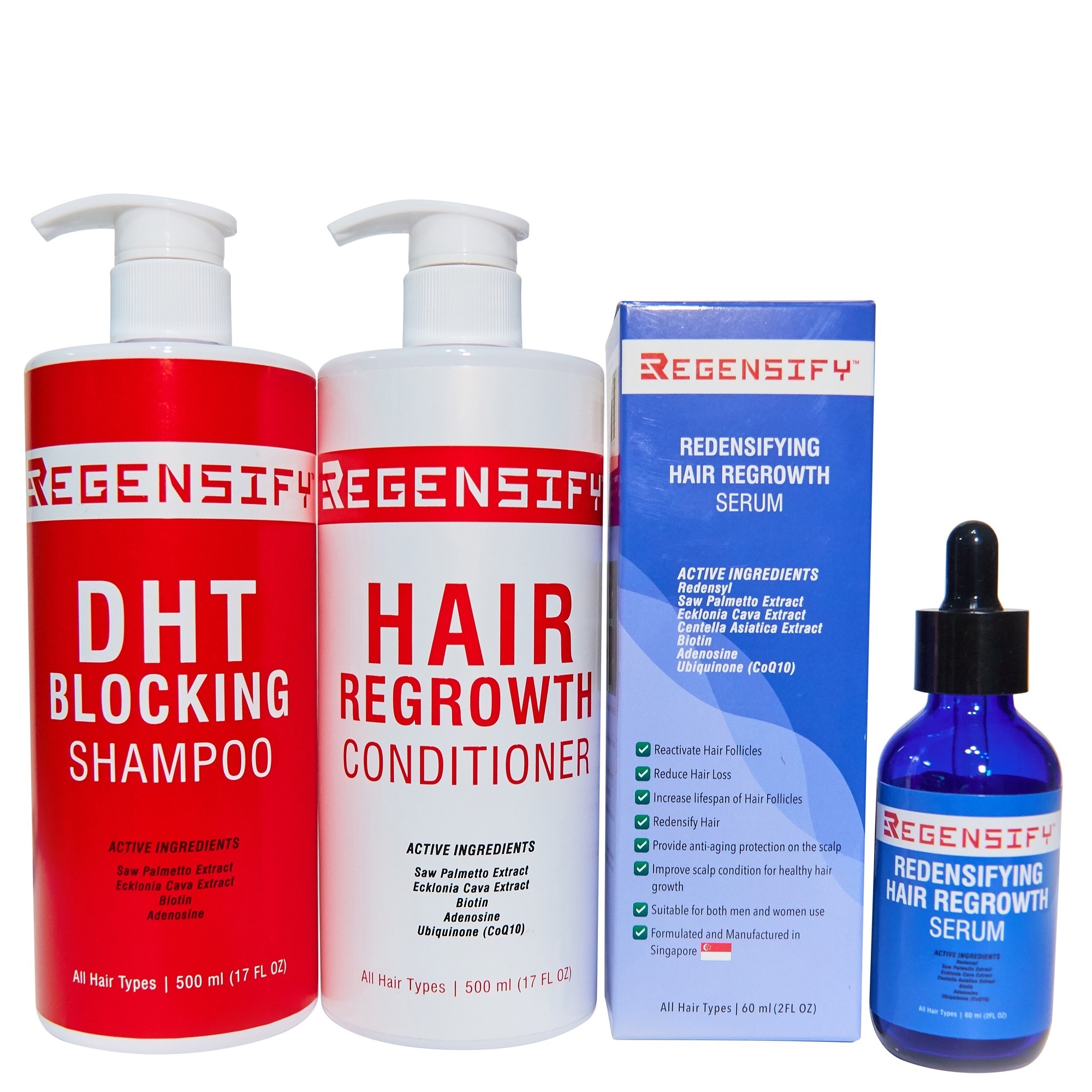 REGENSIFY DHT Blocking Shampoo 500 ml + Hair Regrowth Conditioner 500 ml +  Redensifying Hair Regrowth Serum 60 ml [Full Professional Bundle Set]  Review & Price 2020 | Insider Mall Singapore