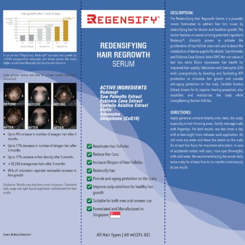 REGENSIFY Redensifying Hair Regrowth Serum 60 ml [Redensyl with Adenosine,  Biotin, Coenzyme Q10, Centella Asiatica, Saw Palmetto and Ecklonia Cava]  Review & Price 2020 | Insider Mall Singapore